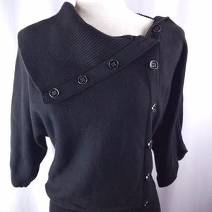 Black Cowl Neck Sweater Buttons Oversized Top XS